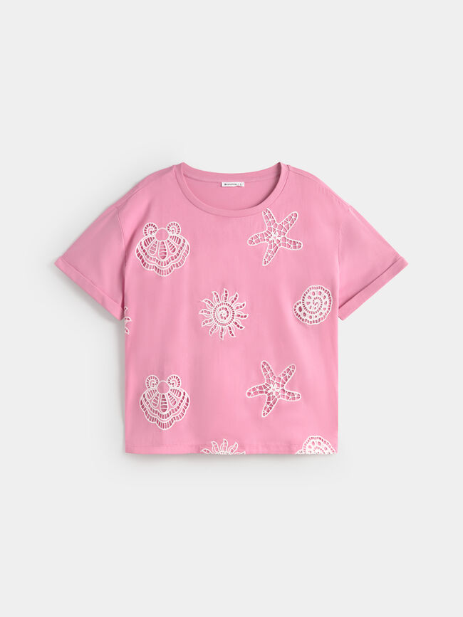 CAMISETA BORDADO rosa sugar