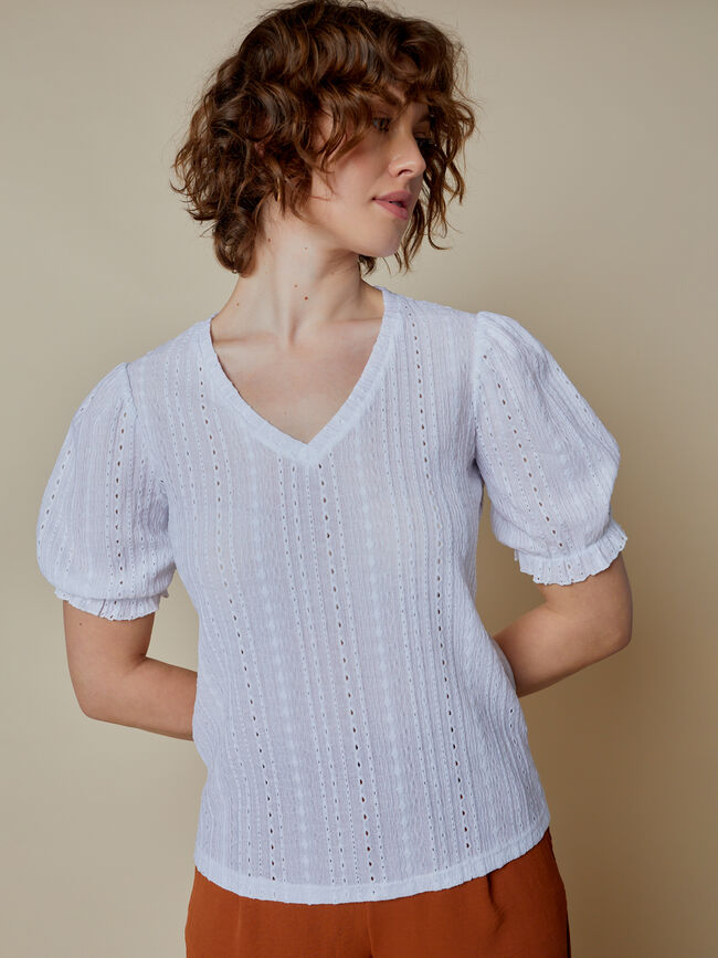 CAMISETA DETALLE HOMBRO BORDADO Blanco Optico