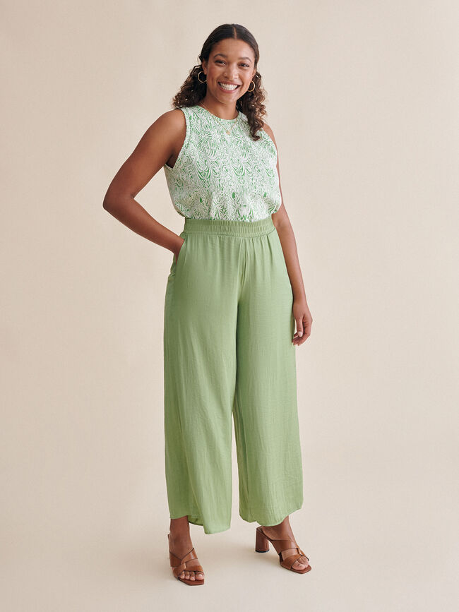 Pantalón palazzo satén kaki claro