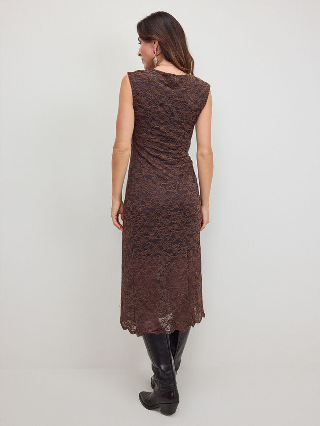 VESTIDO LACE  FLOR CHENILLA MARR&Oacute;N Marron