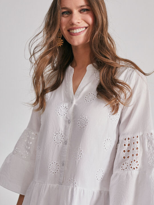 Vestido algodón bordado Blanco Optico image number null
