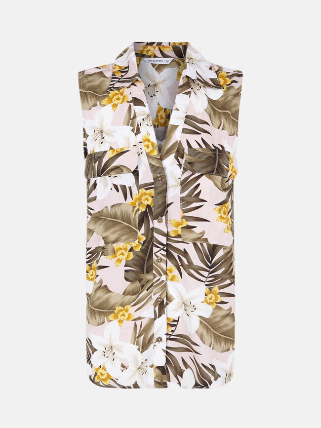 Blusa sin manga detalle bolsillos Kaki
