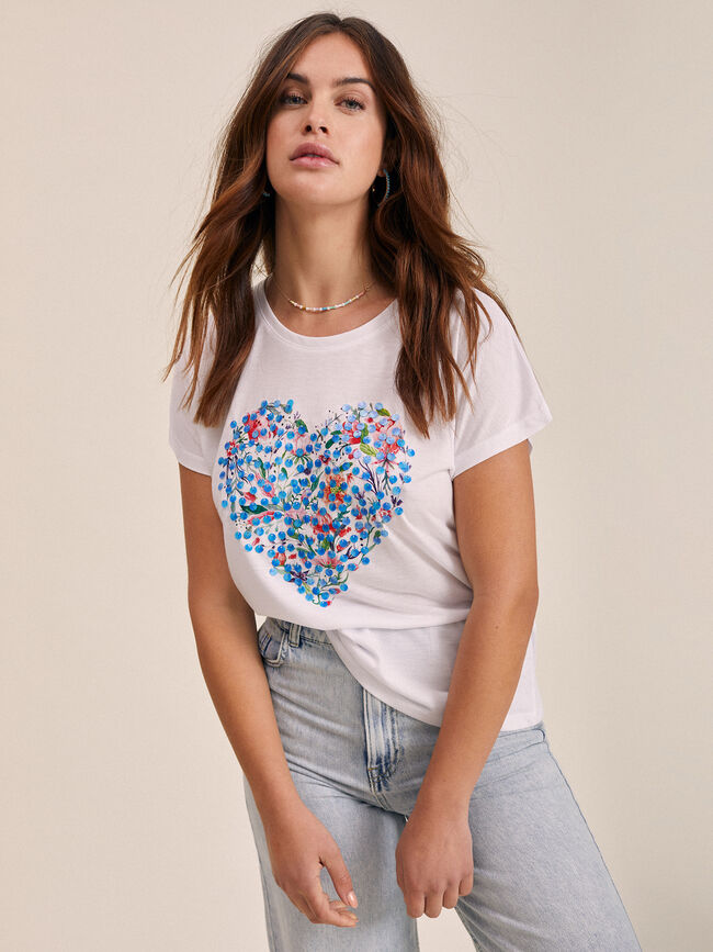 camiseta detalle estampado corazón Blanco Optico