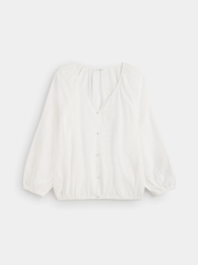 Blusa abotonada detalle bordados Blanco Optico