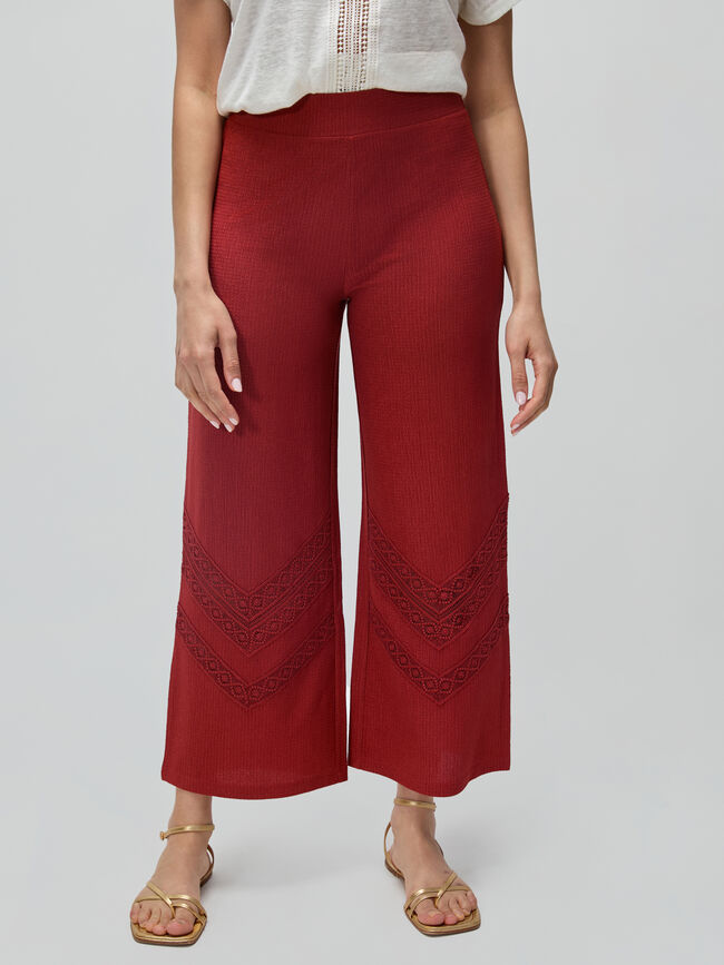 PANTALÓN DETALLE ENCAJE Teja