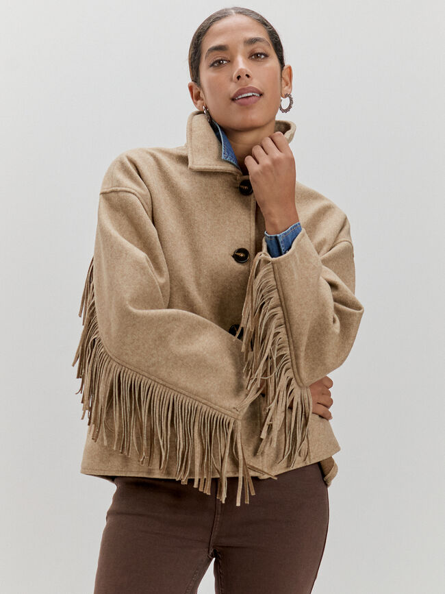 CHAQUETA LARGA FLECOS Marron viejo