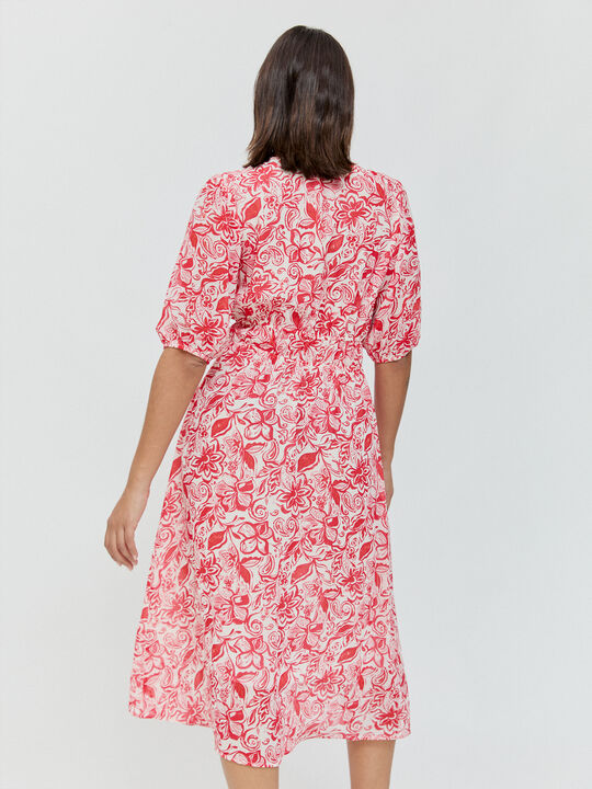 VESTIDO CUELLO PICO Rojo Oscuro image number null