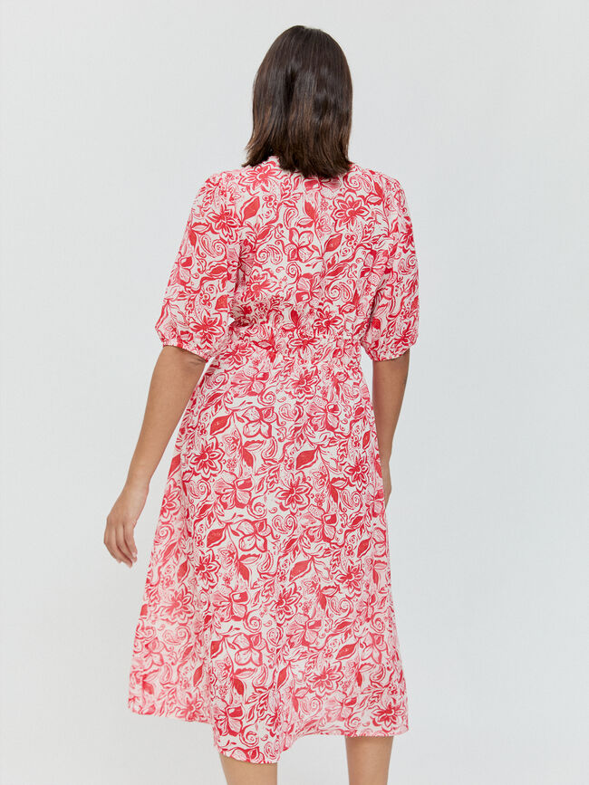 VESTIDO CUELLO PICO Rojo Oscuro