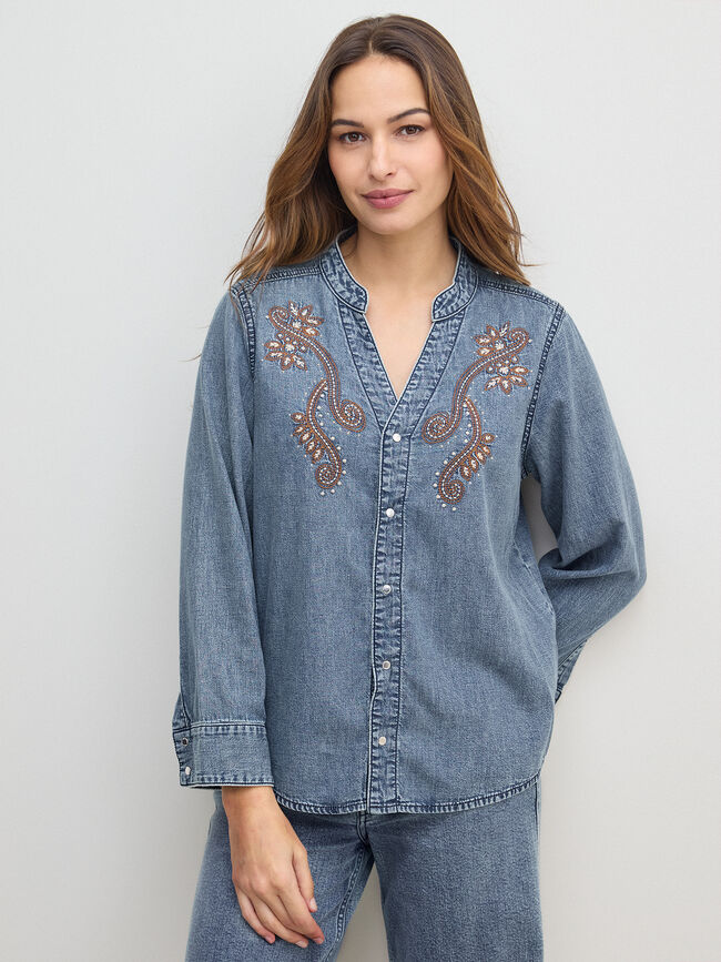 CAMISA VAQUERA BORDADA Mid blue
