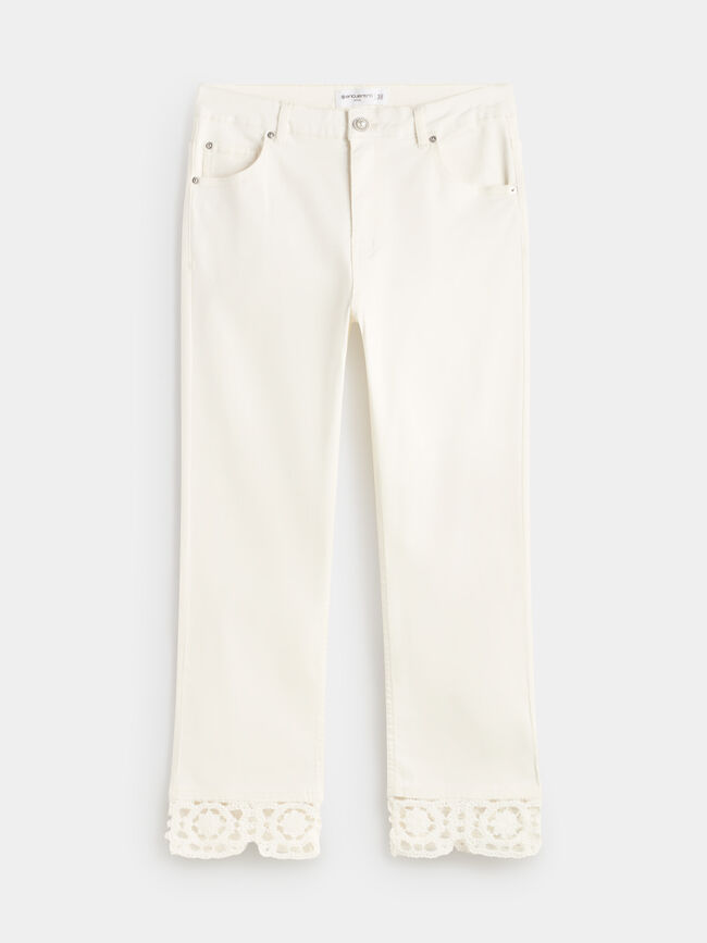 Pantalon bajo puntilla Blanco Hueso