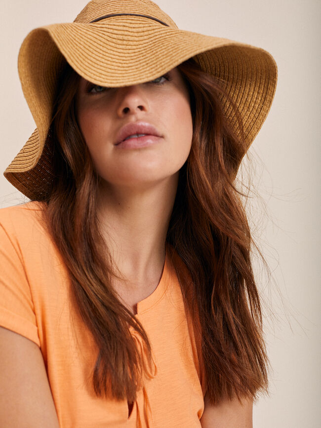 Camiseta lazada en escote 100% algodón naranja golden
