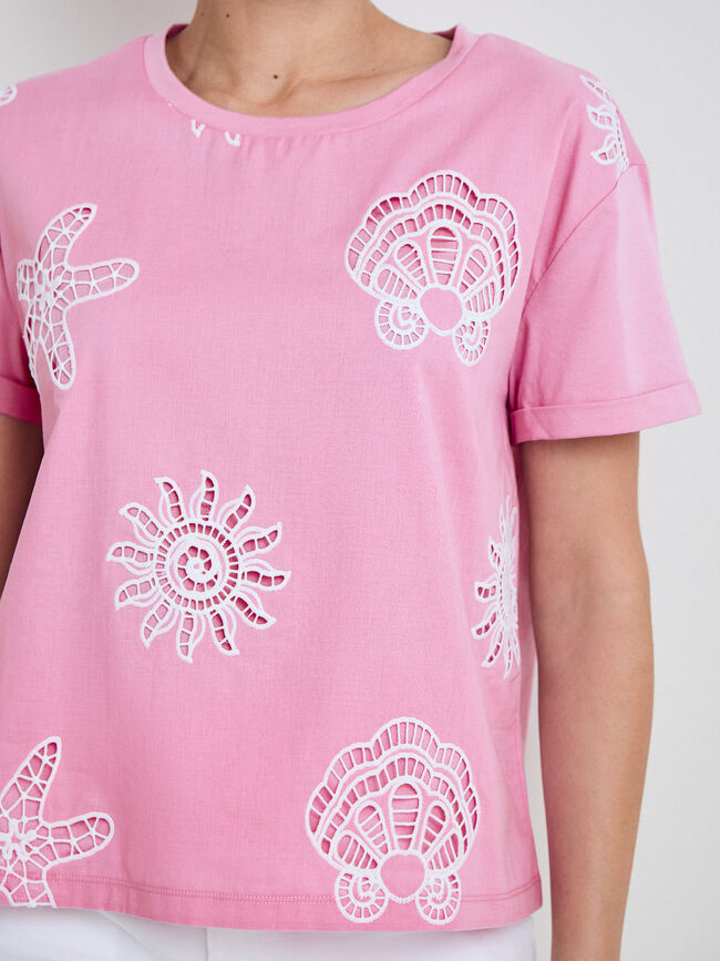 CAMISETA BORDADO rosa sugar