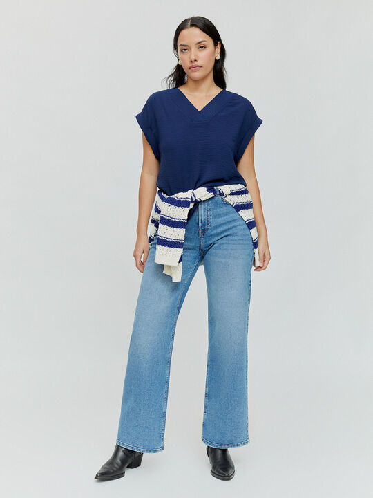 BLUSA ESCOTE PICO Azul Noche image number null
