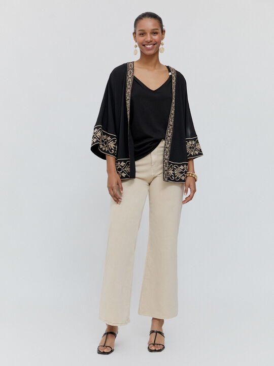 KIMONO FLUIDO BORDADO Negro image number null
