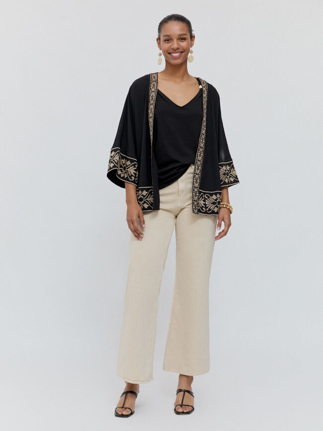 KIMONO FLUIDO BORDADO Negro