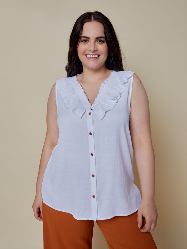 Blusa abotonada con volante Blanco Optico