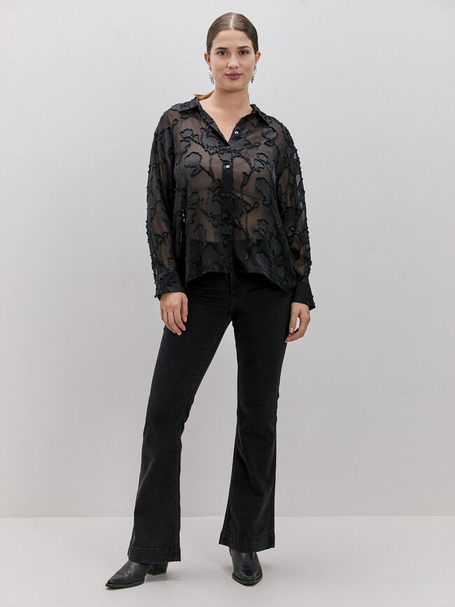 CAMISA DETALLE TRANSPARENCIAS Negro