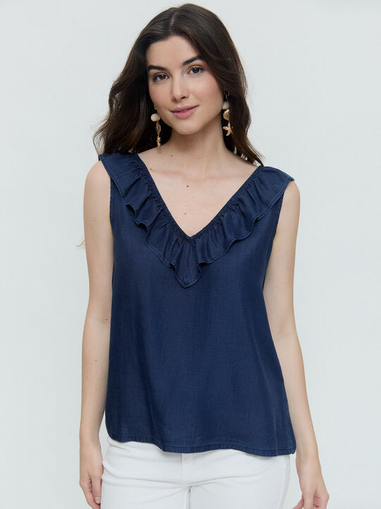 BLUSA VOLANTE CUELLO Azul Marino image number null