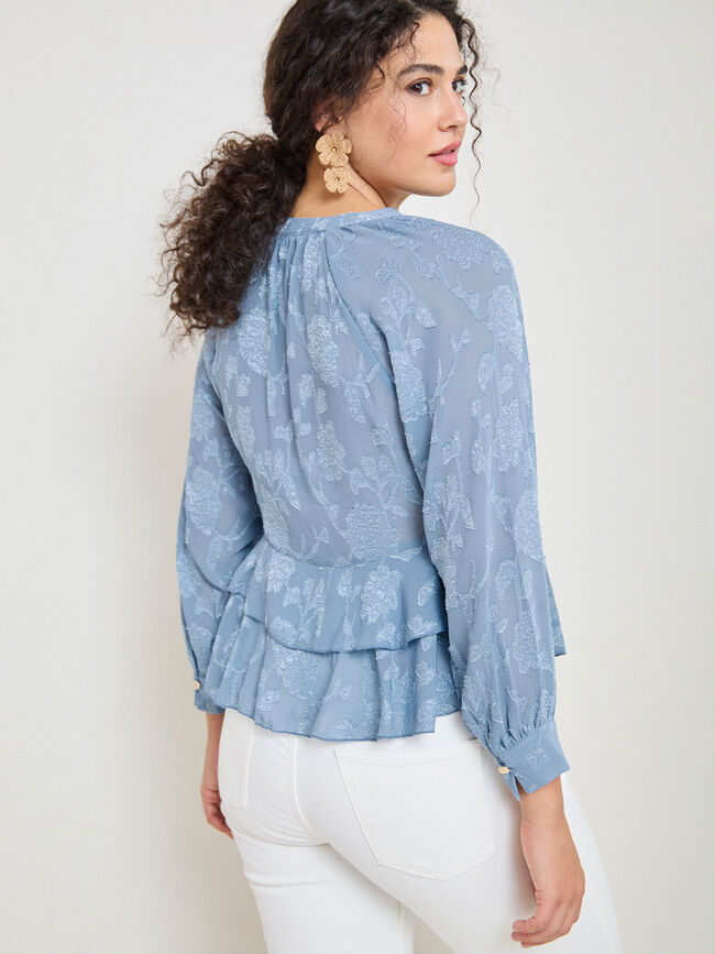 BLUSA SATINADA VOLANTES Azul Chambray