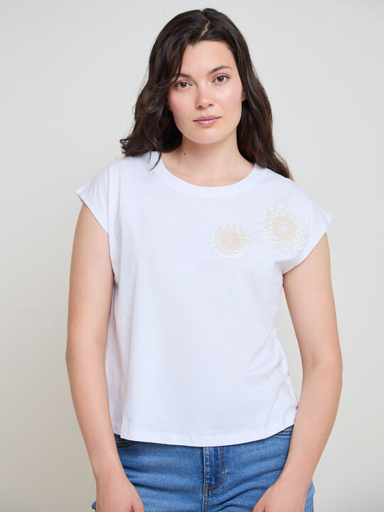 CAMISETA DETALLE CROCHET Blanco Optico image number null