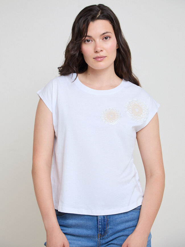 CAMISETA DETALLE CROCHET Blanco Optico