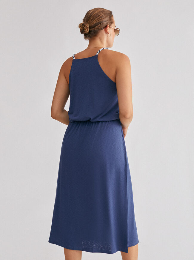 Vestido tirantes detalle fruncido Azul Marino