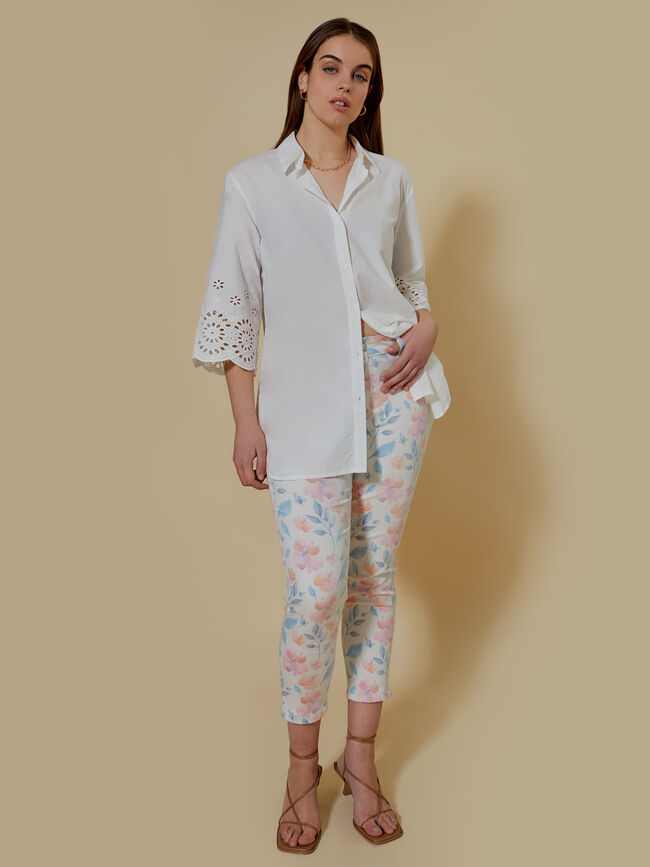 blusa manga troquelada 100% algodón Blanco Optico