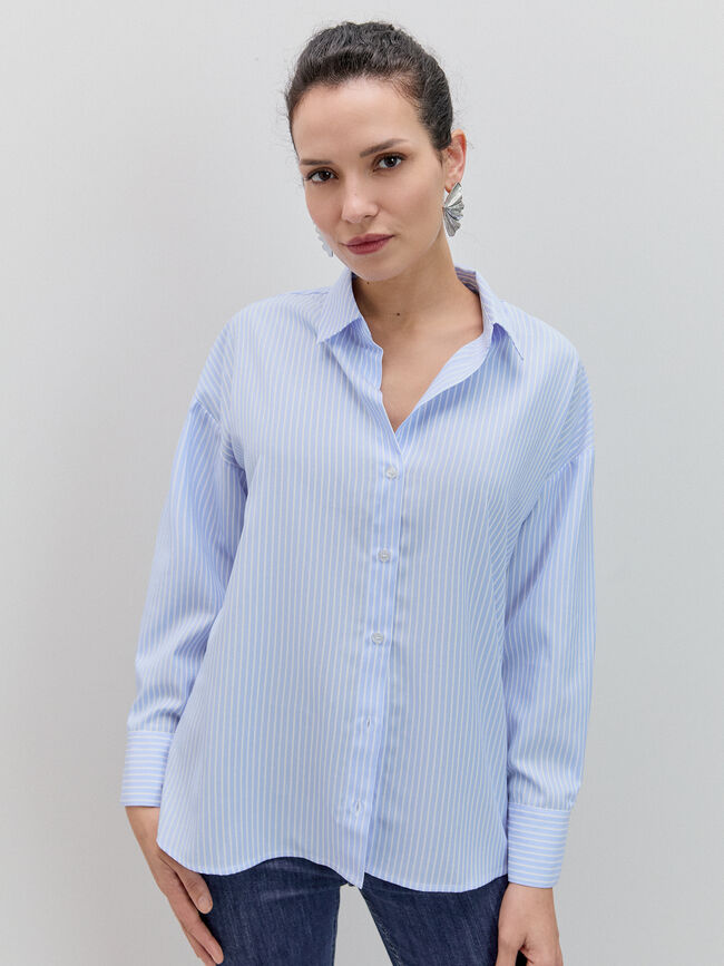 CAMISA RAYAS OVERSIZE Azul Medio