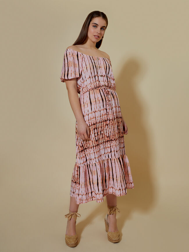 Vestido largo estampado Crudo