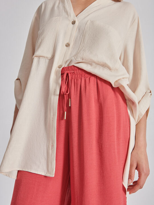 Pantalón culotte satinado Rojo Oscuro image number null