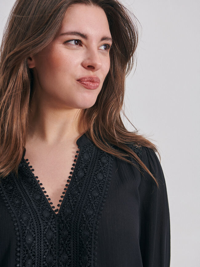 Blusa romántica puntilla Negro