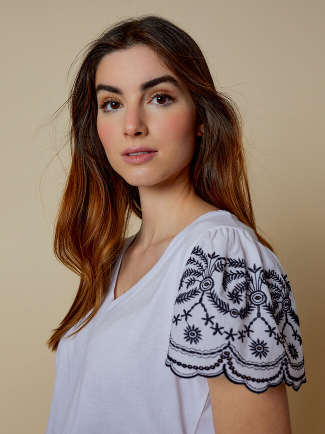 Camiseta detalle mangas 100% algodón Blanco Optico
