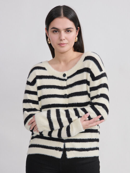CARDIGAN PELO RAYAS Crudo image number null