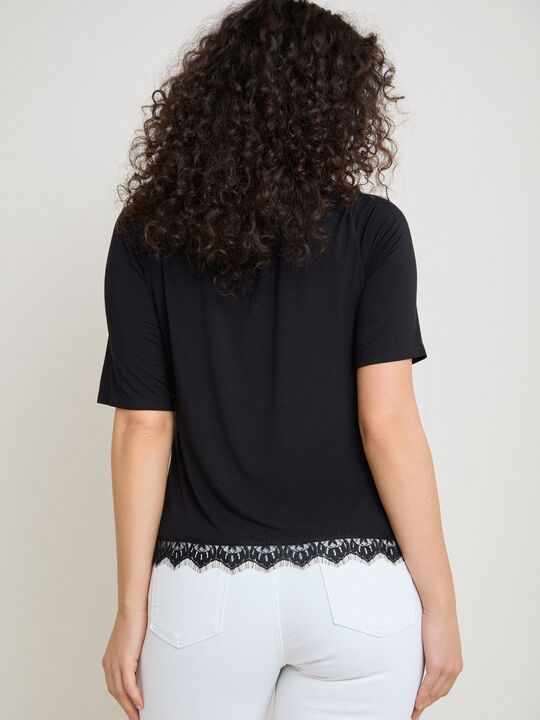CAMISETA VISCOSA ENCAJE Negro image number null