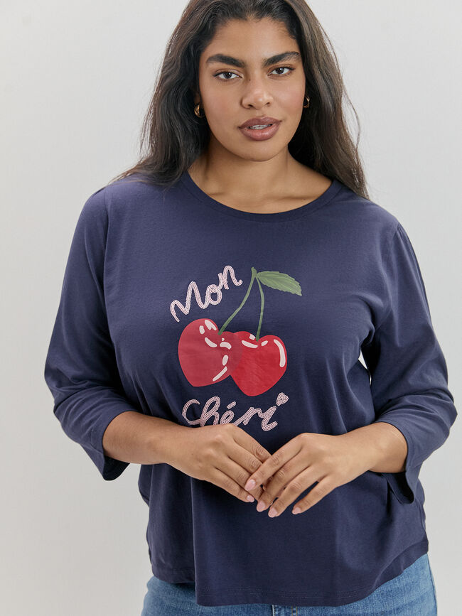 CAMISETA CEREZAS BORDADAS Azul Marino