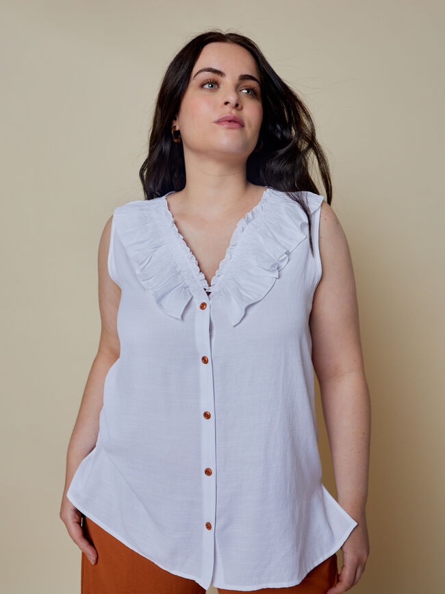 Blusa abotonada con volante Blanco Optico