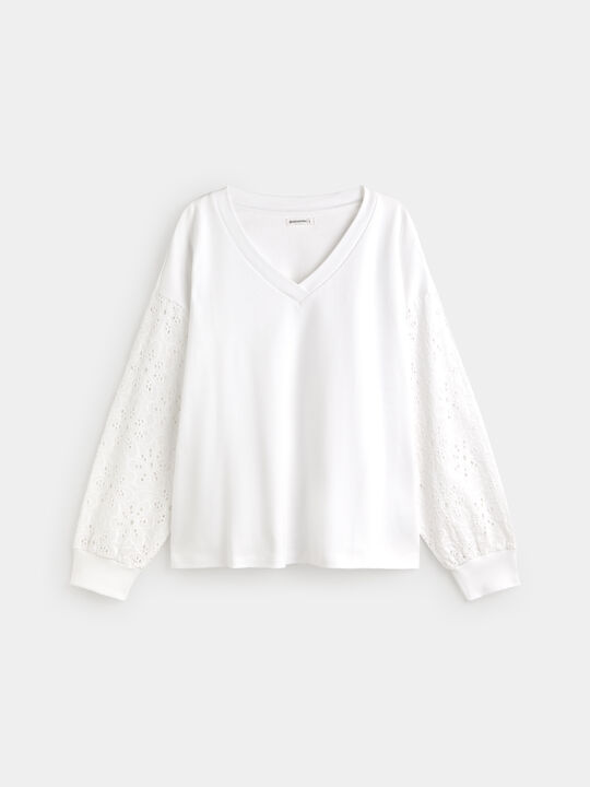 SUDADERA MANGA BORDADO Blanco Optico image number null