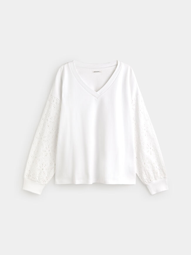 SUDADERA MANGA BORDADO Blanco Optico