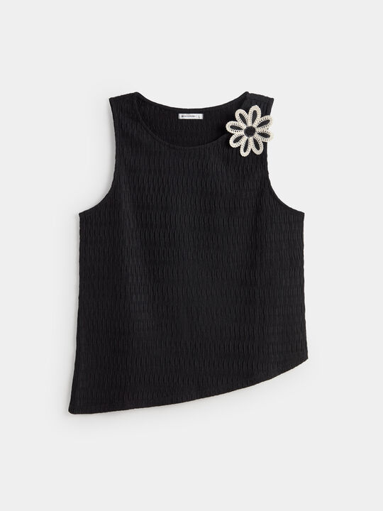 TOP ASIMETRICO FLOR Negro image number null