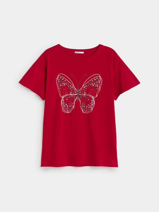 CAMISETA MARIPOSA BRILLANTE Rojo image number null