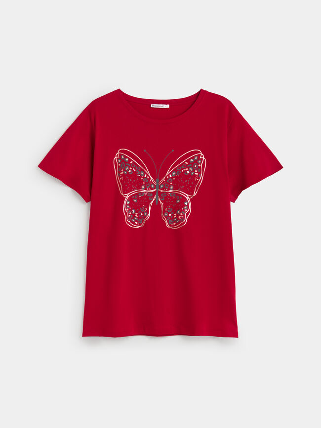 CAMISETA MARIPOSA BRILLANTE Rojo