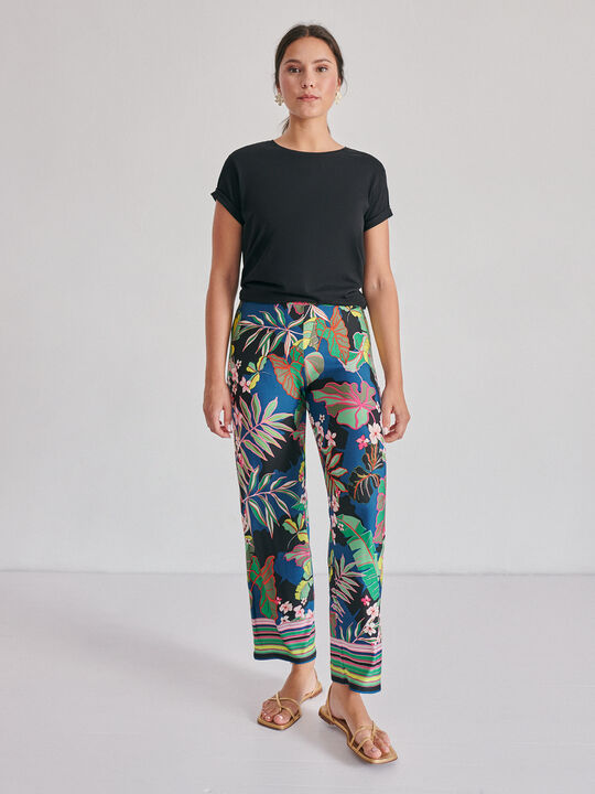 PANTALÓN FLUIDO ESTAMPADO Negro image number null