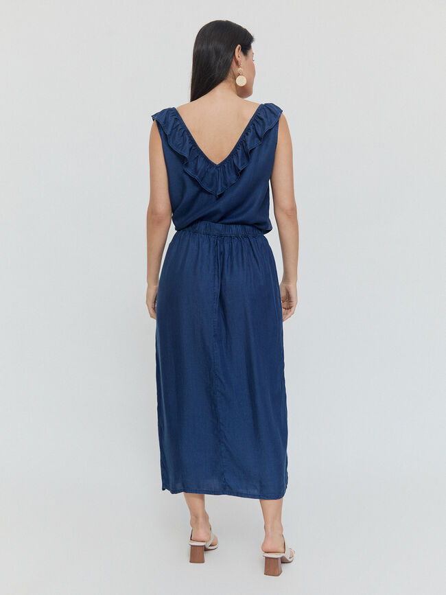 FALDA MIDI FLUIDA Azul Marino