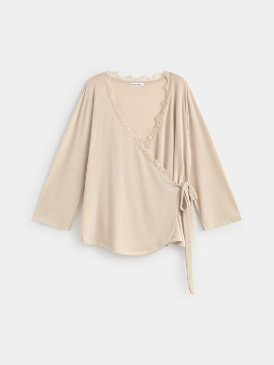 CAMISETA LANOSO CRUZADO Beige image number null