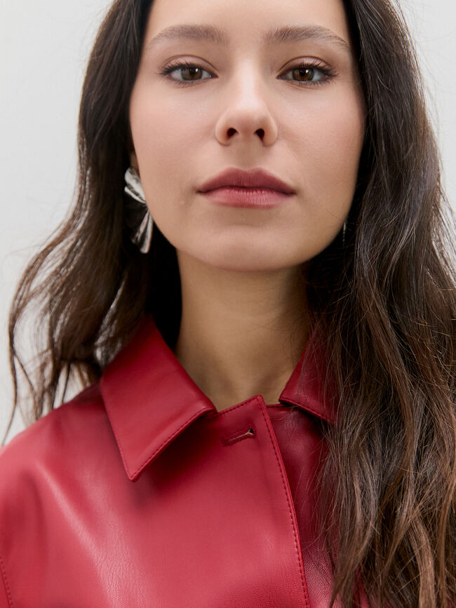 CHAQUETA POLIPIEL BOLSILLOS Rojo