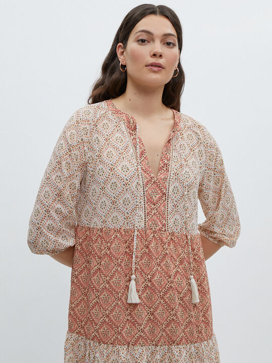 VESTIDO GASA ESTAMPADO Crudo image number null