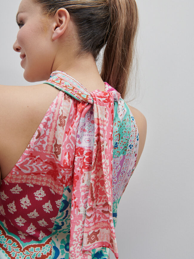Top halter satén estampado Malva Suave