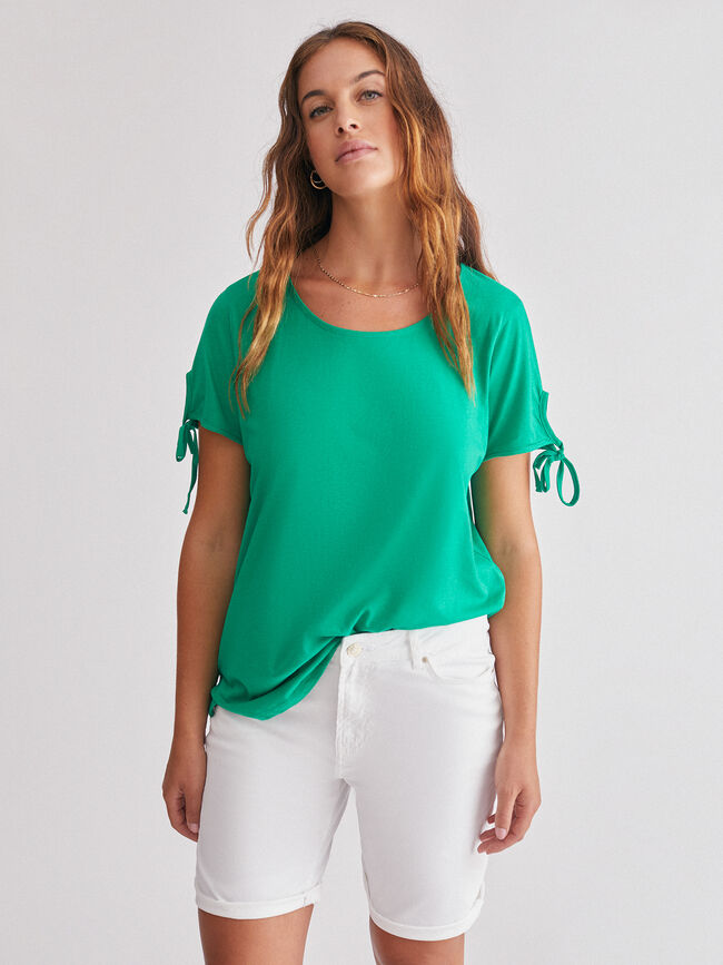 Camiseta detalle nudo 100% algodón Verde Brillante