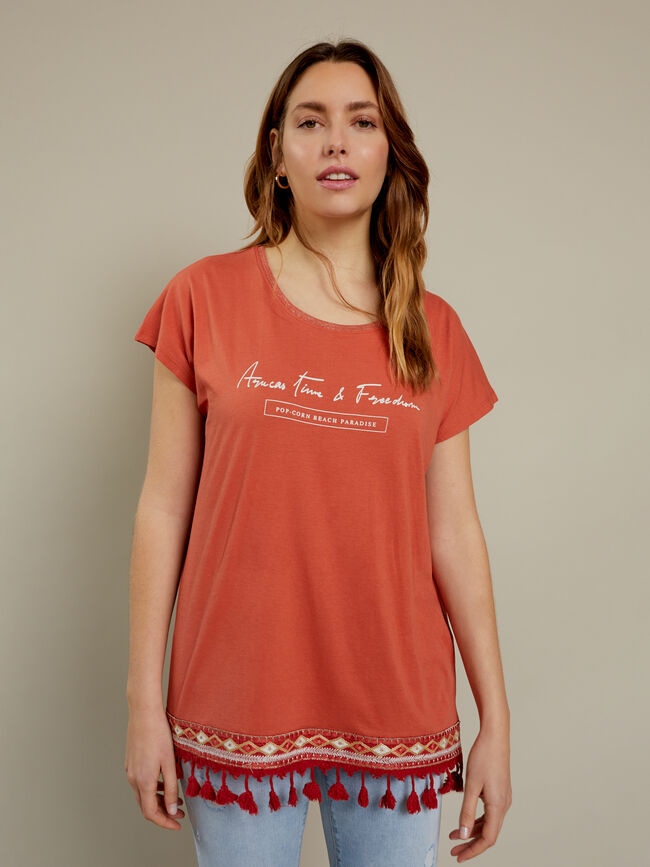 Camiseta manga corta con estampado y dis NARANJA QUEMADO