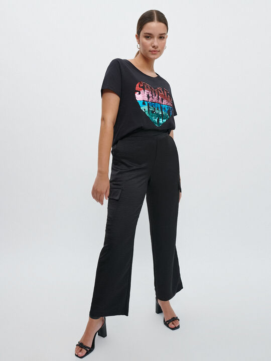 CAMISETA ALGODÓN LENTEJUELAS Negro image number null